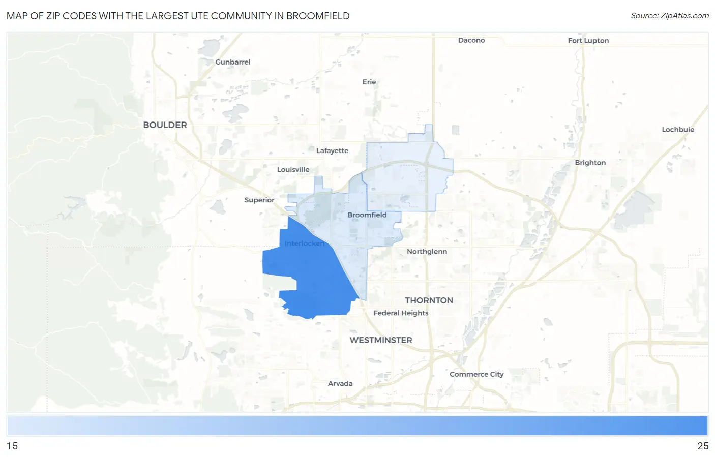 Zip Codes with the Largest Ute Community in Broomfield Map