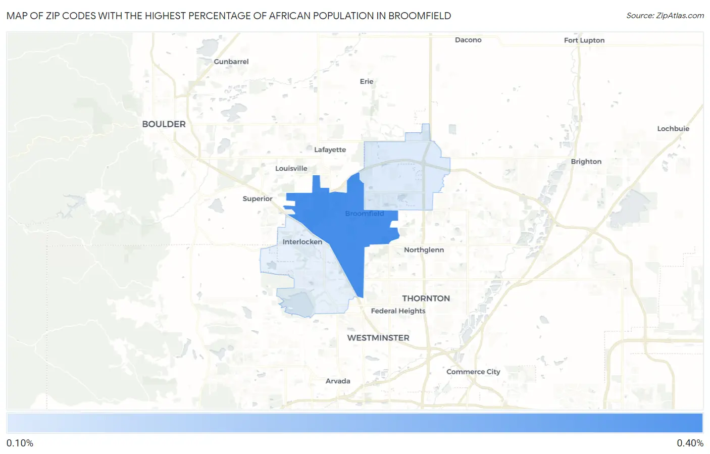 Zip Codes with the Highest Percentage of African Population in Broomfield Map
