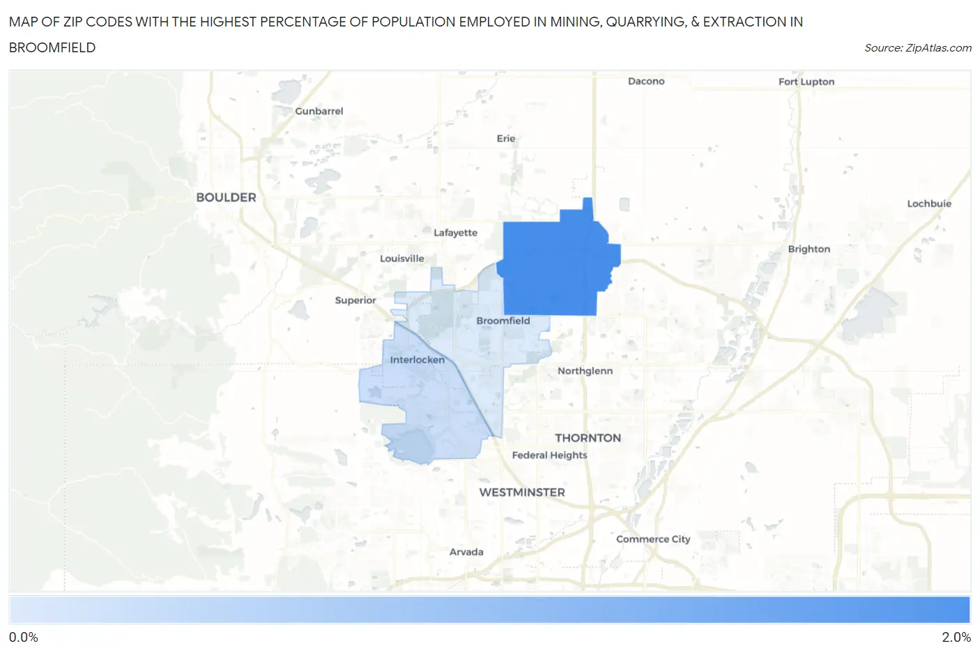 Zip Codes with the Highest Percentage of Population Employed in Mining, Quarrying, & Extraction in Broomfield Map