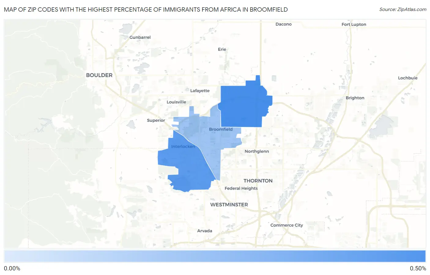 Zip Codes with the Highest Percentage of Immigrants from Africa in Broomfield Map