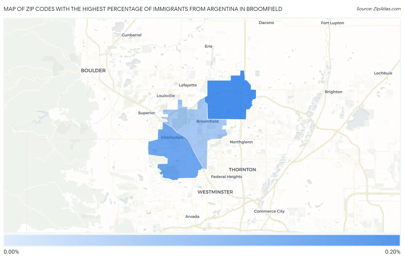 Zip Codes with the Highest Percentage of Immigrants from Argentina in Broomfield Map