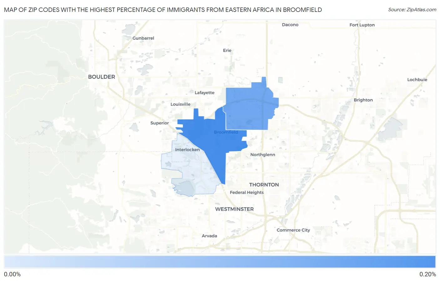 Zip Codes with the Highest Percentage of Immigrants from Eastern Africa in Broomfield Map