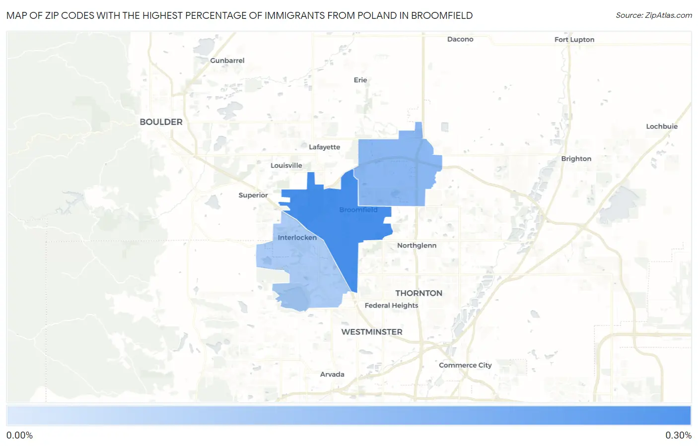 Zip Codes with the Highest Percentage of Immigrants from Poland in Broomfield Map