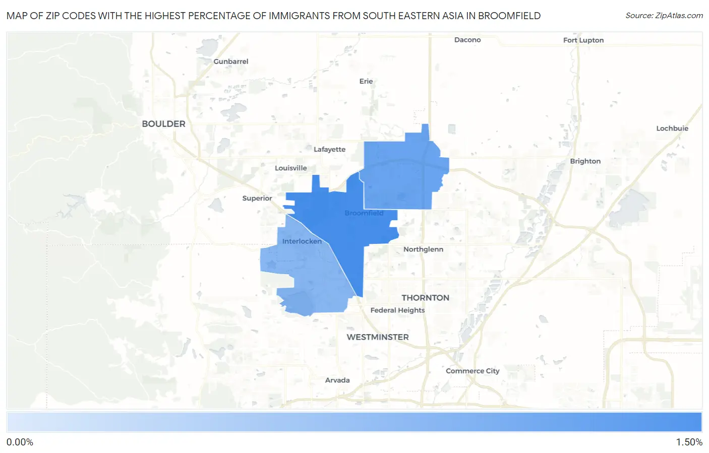 Zip Codes with the Highest Percentage of Immigrants from South Eastern Asia in Broomfield Map