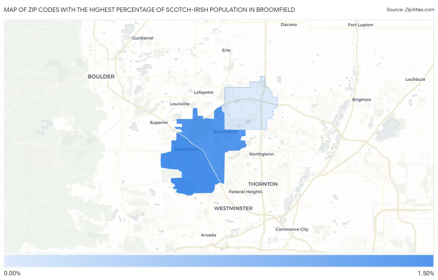 Zip Codes with the Highest Percentage of Scotch-Irish Population in Broomfield Map