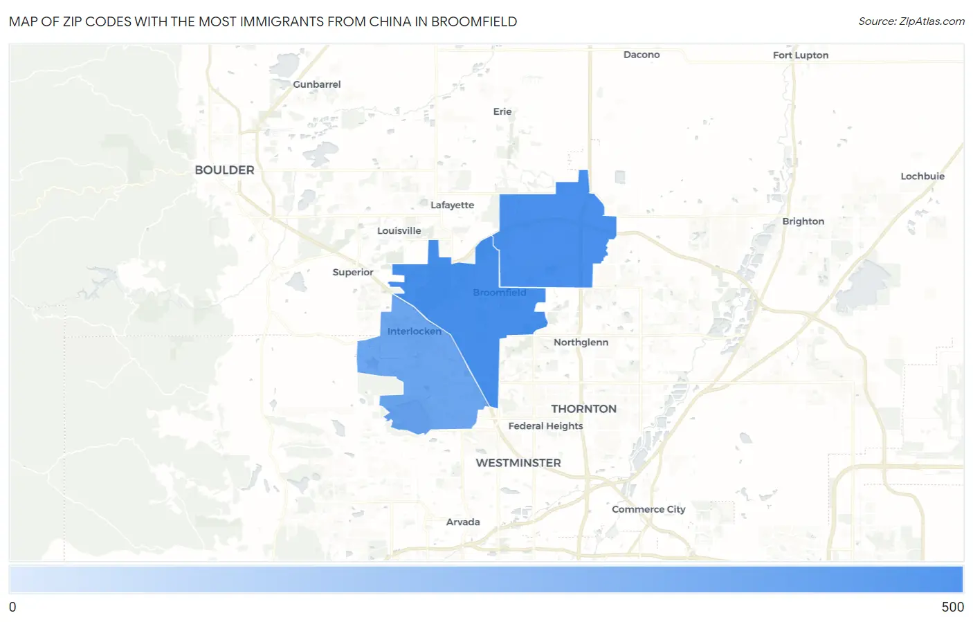 Zip Codes with the Most Immigrants from China in Broomfield Map