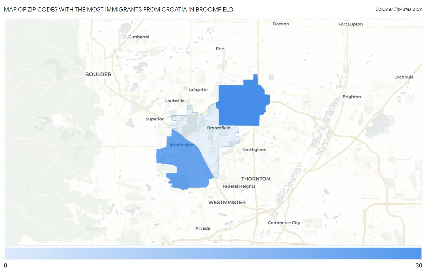 Zip Codes with the Most Immigrants from Croatia in Broomfield Map
