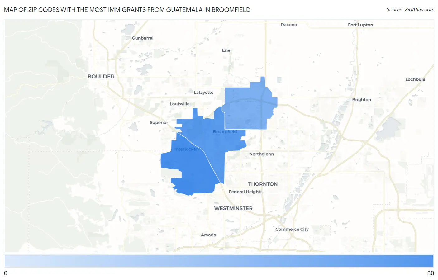 Zip Codes with the Most Immigrants from Guatemala in Broomfield Map