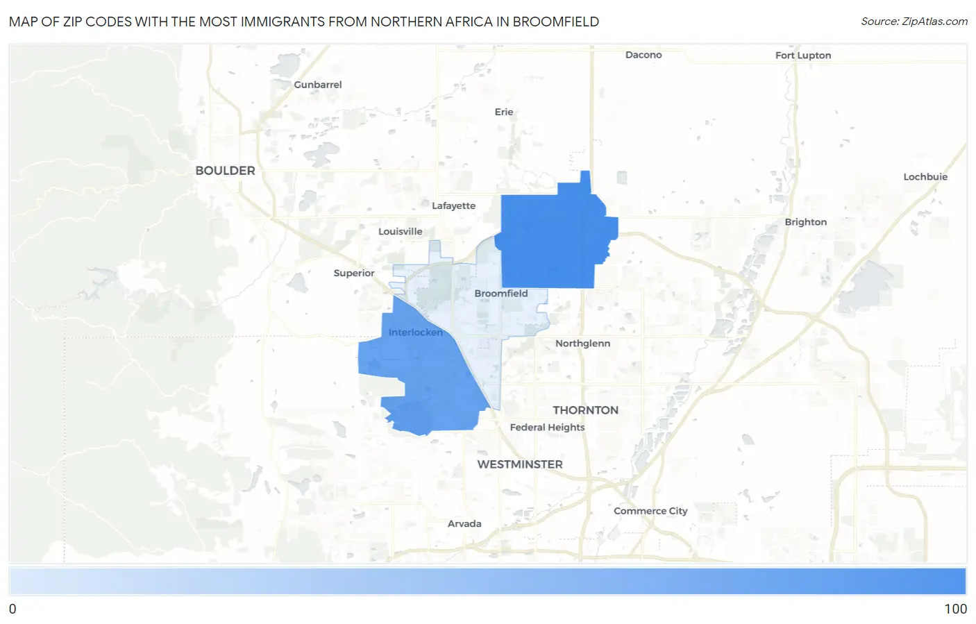 Zip Codes with the Most Immigrants from Northern Africa in Broomfield Map