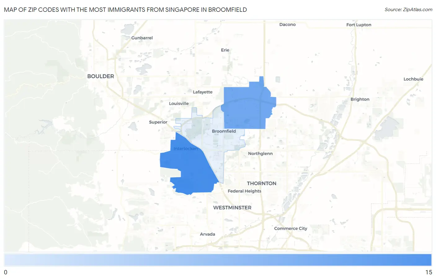 Zip Codes with the Most Immigrants from Singapore in Broomfield Map
