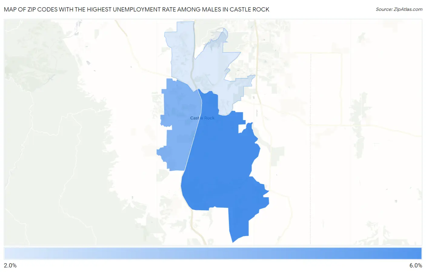 Zip Codes with the Highest Unemployment Rate Among Males in Castle Rock Map