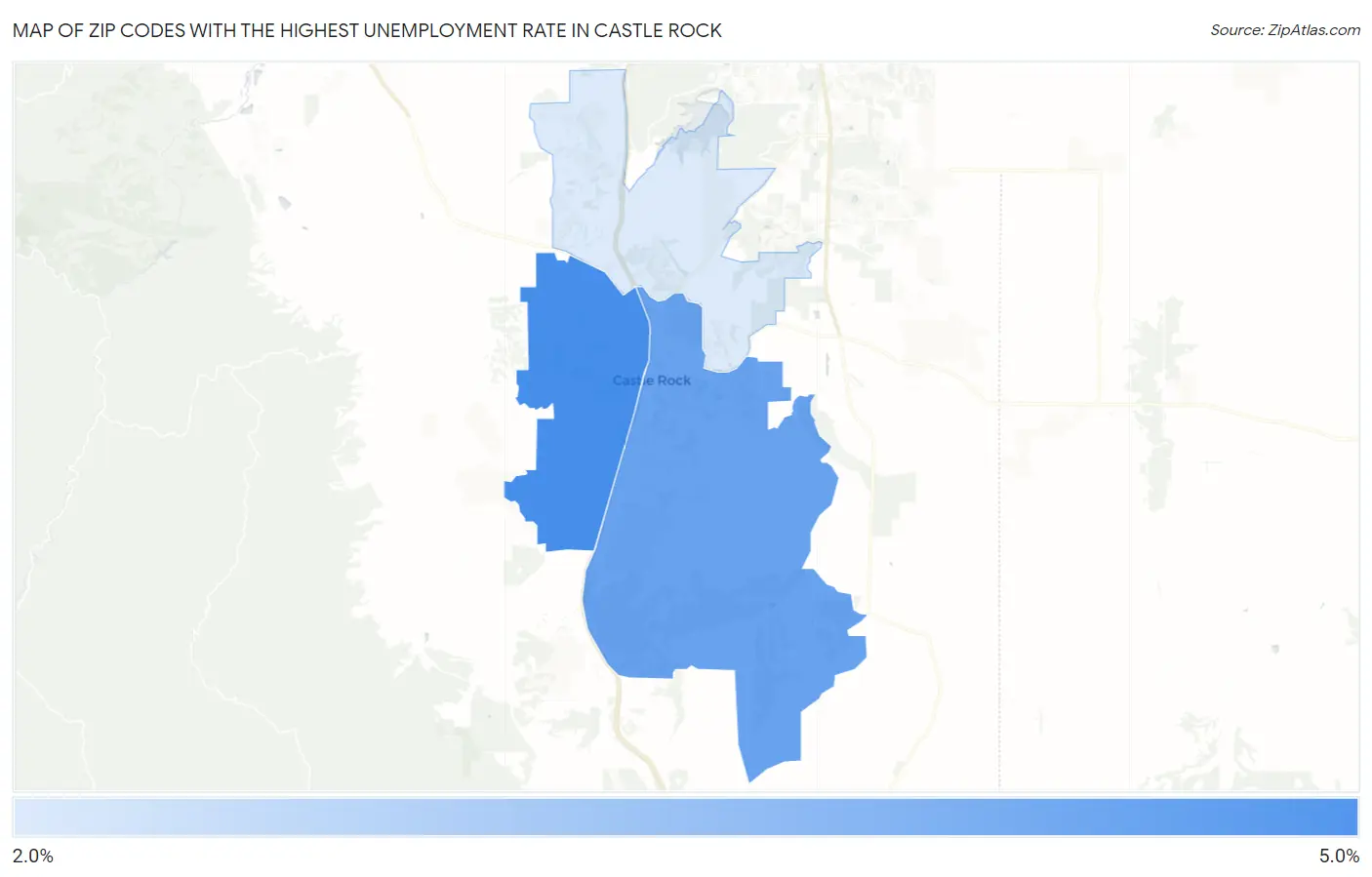 Zip Codes with the Highest Unemployment Rate in Castle Rock Map
