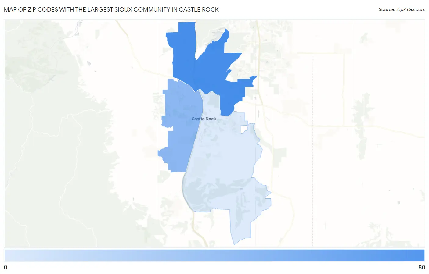 Zip Codes with the Largest Sioux Community in Castle Rock Map