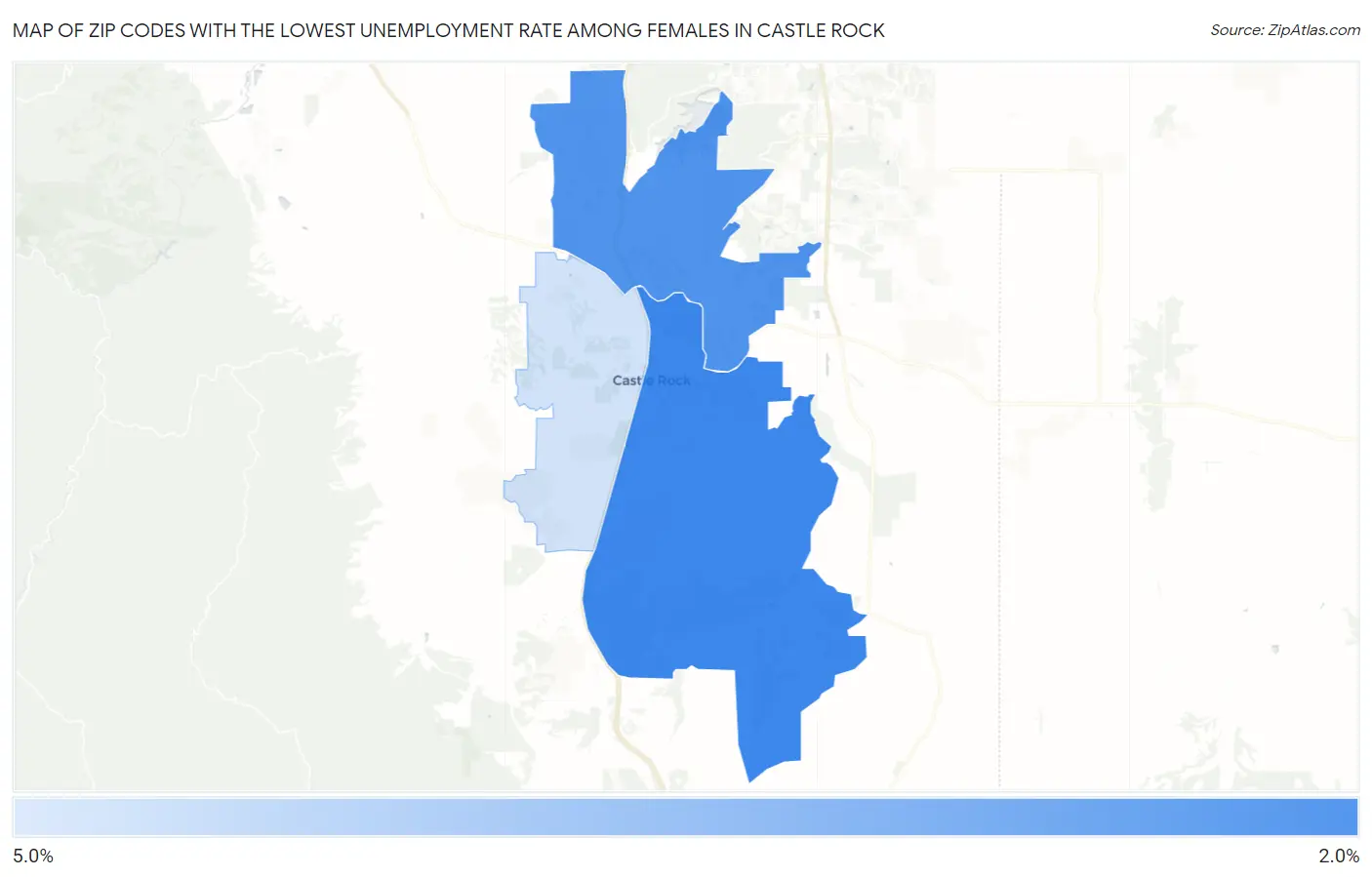 Zip Codes with the Lowest Unemployment Rate Among Females in Castle Rock Map
