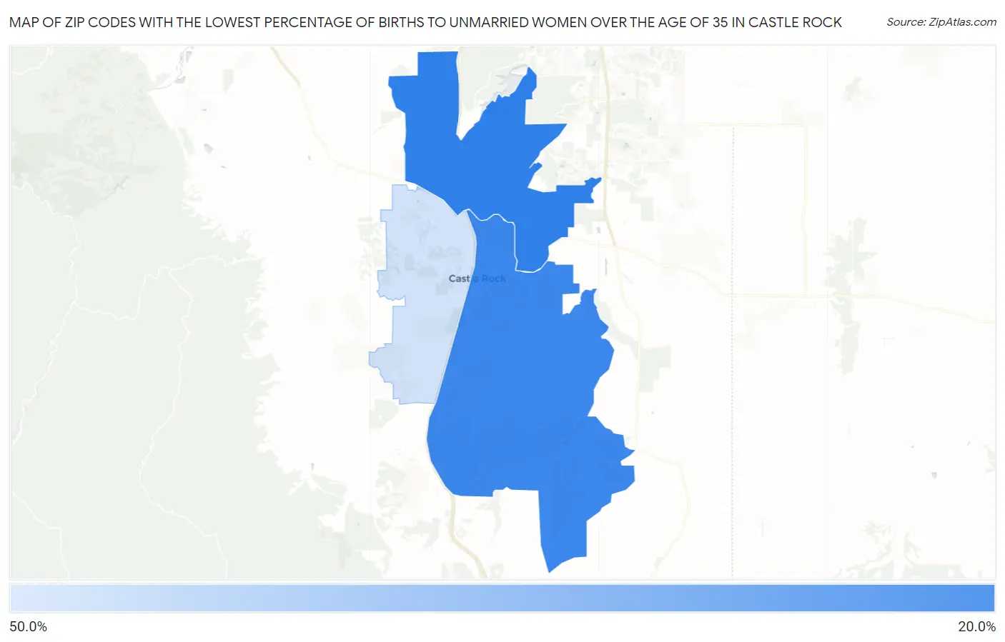 Zip Codes with the Lowest Percentage of Births to Unmarried Women over the Age of 35 in Castle Rock Map