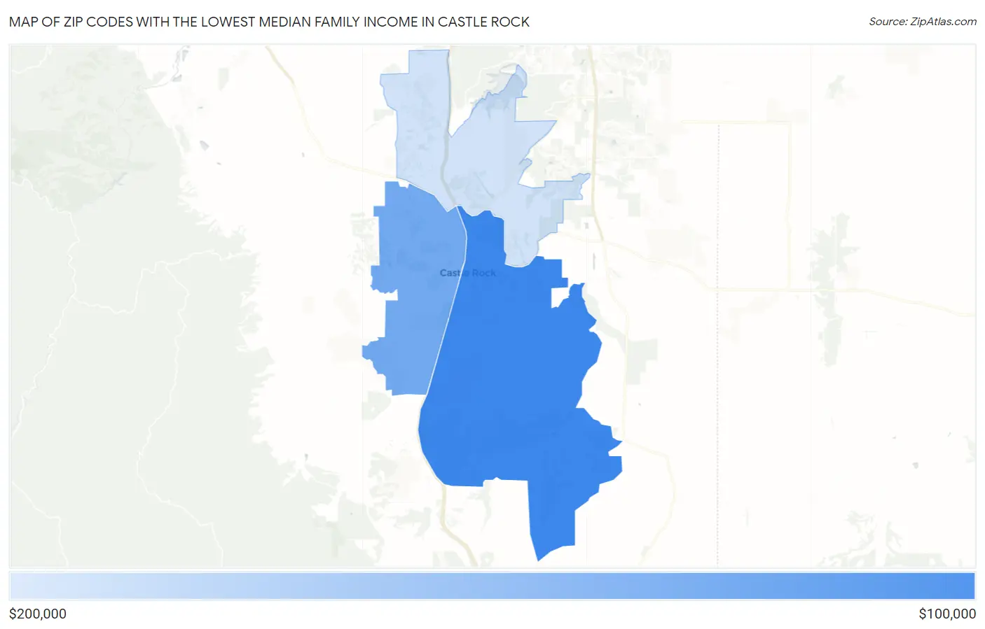 Zip Codes with the Lowest Median Family Income in Castle Rock Map