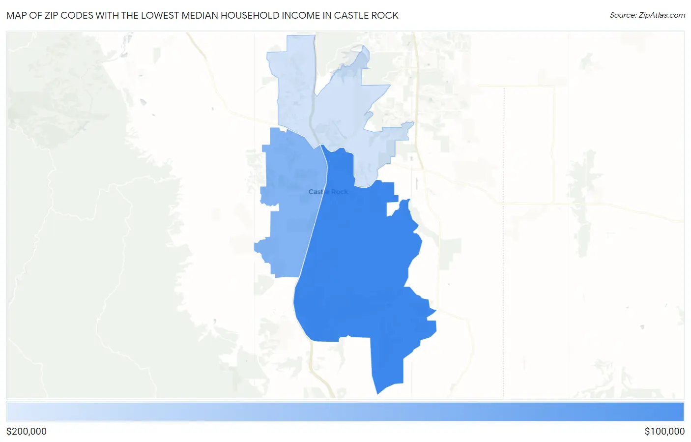 Zip Codes with the Lowest Median Household Income in Castle Rock Map