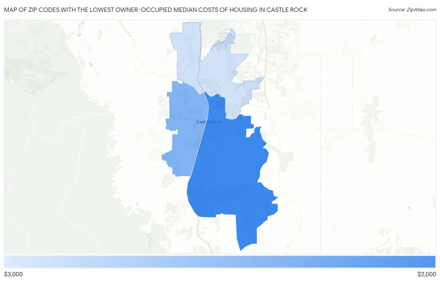 Zip Codes with the Lowest Owner-Occupied Median Costs of Housing in Castle Rock Map
