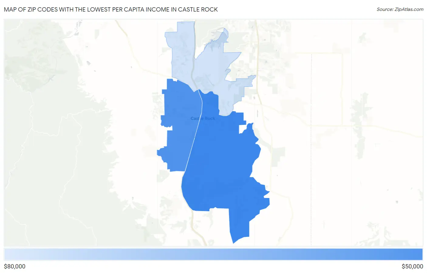 Zip Codes with the Lowest Per Capita Income in Castle Rock Map