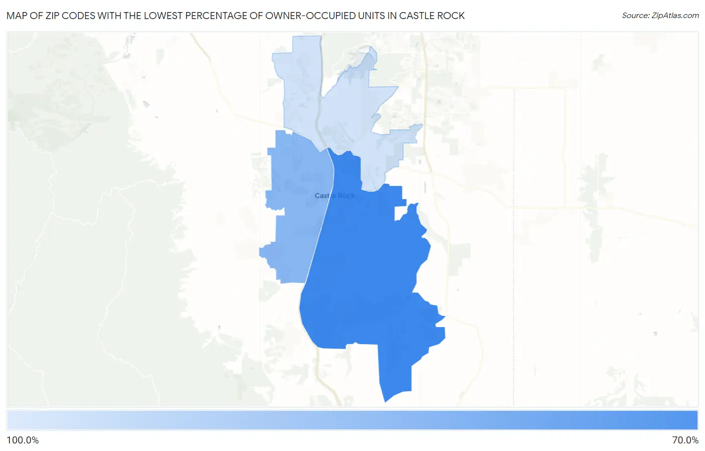 Zip Codes with the Lowest Percentage of Owner-Occupied Units in Castle Rock Map