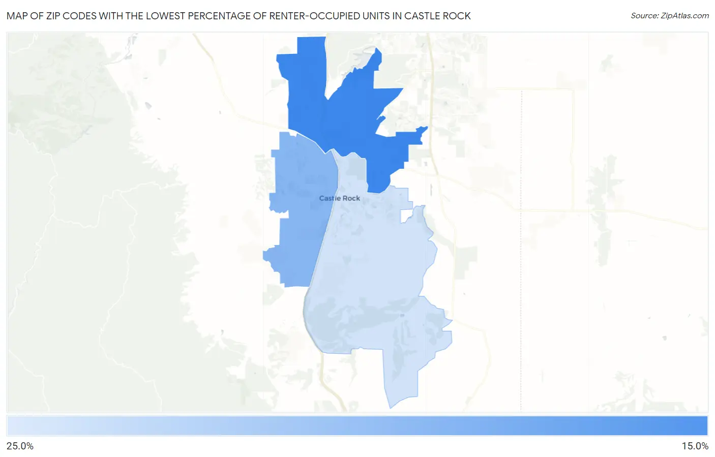 Zip Codes with the Lowest Percentage of Renter-Occupied Units in Castle Rock Map