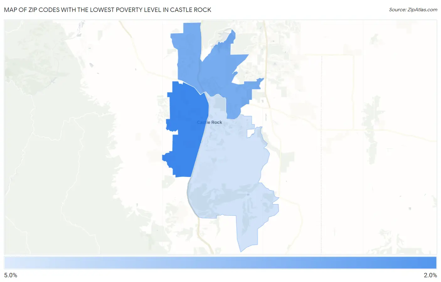 Zip Codes with the Lowest Poverty Level in Castle Rock Map