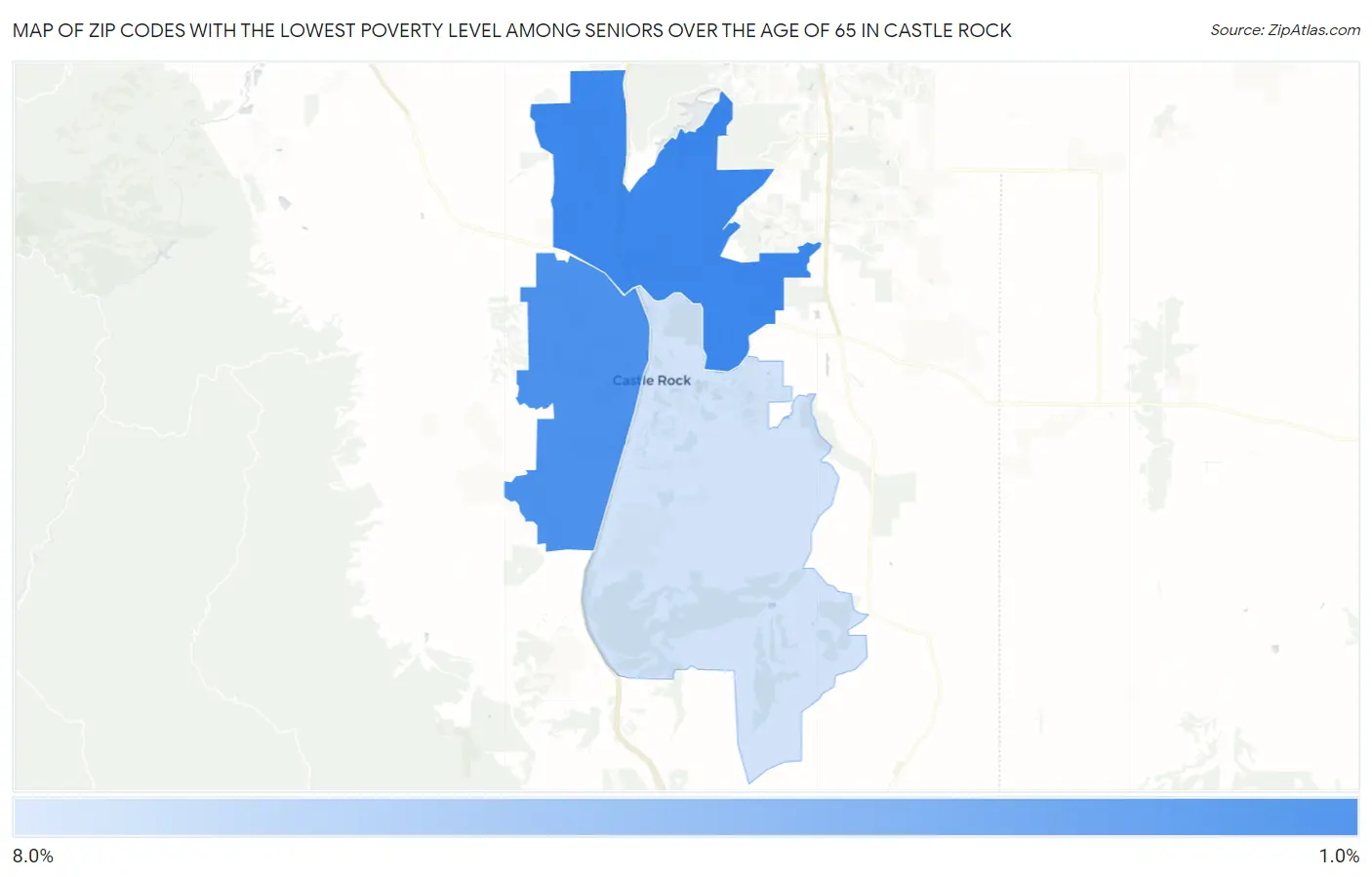Zip Codes with the Lowest Poverty Level Among Seniors Over the Age of 65 in Castle Rock Map