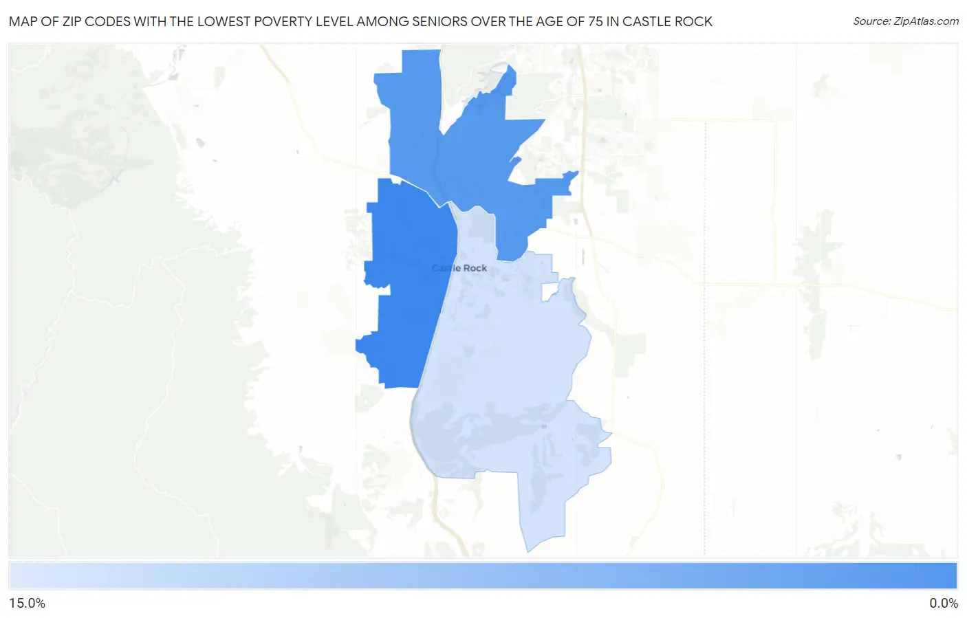 Zip Codes with the Lowest Poverty Level Among Seniors Over the Age of 75 in Castle Rock Map