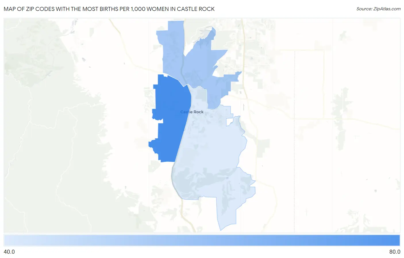 Zip Codes with the Most Births per 1,000 Women in Castle Rock Map