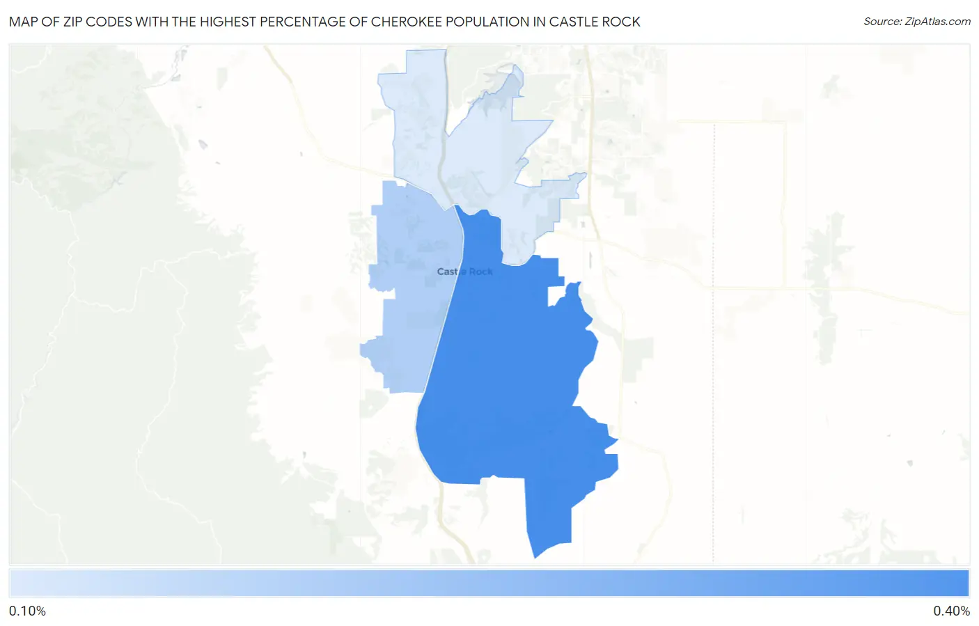 Zip Codes with the Highest Percentage of Cherokee Population in Castle Rock Map