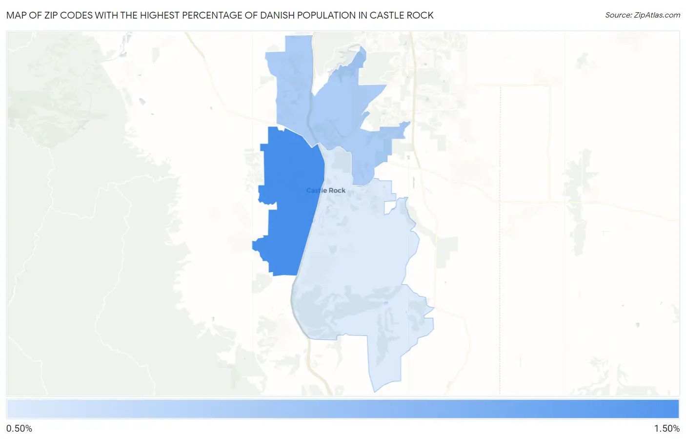 Zip Codes with the Highest Percentage of Danish Population in Castle Rock Map