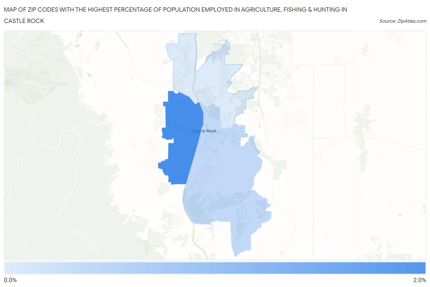 Zip Codes with the Highest Percentage of Population Employed in Agriculture, Fishing & Hunting in Castle Rock Map
