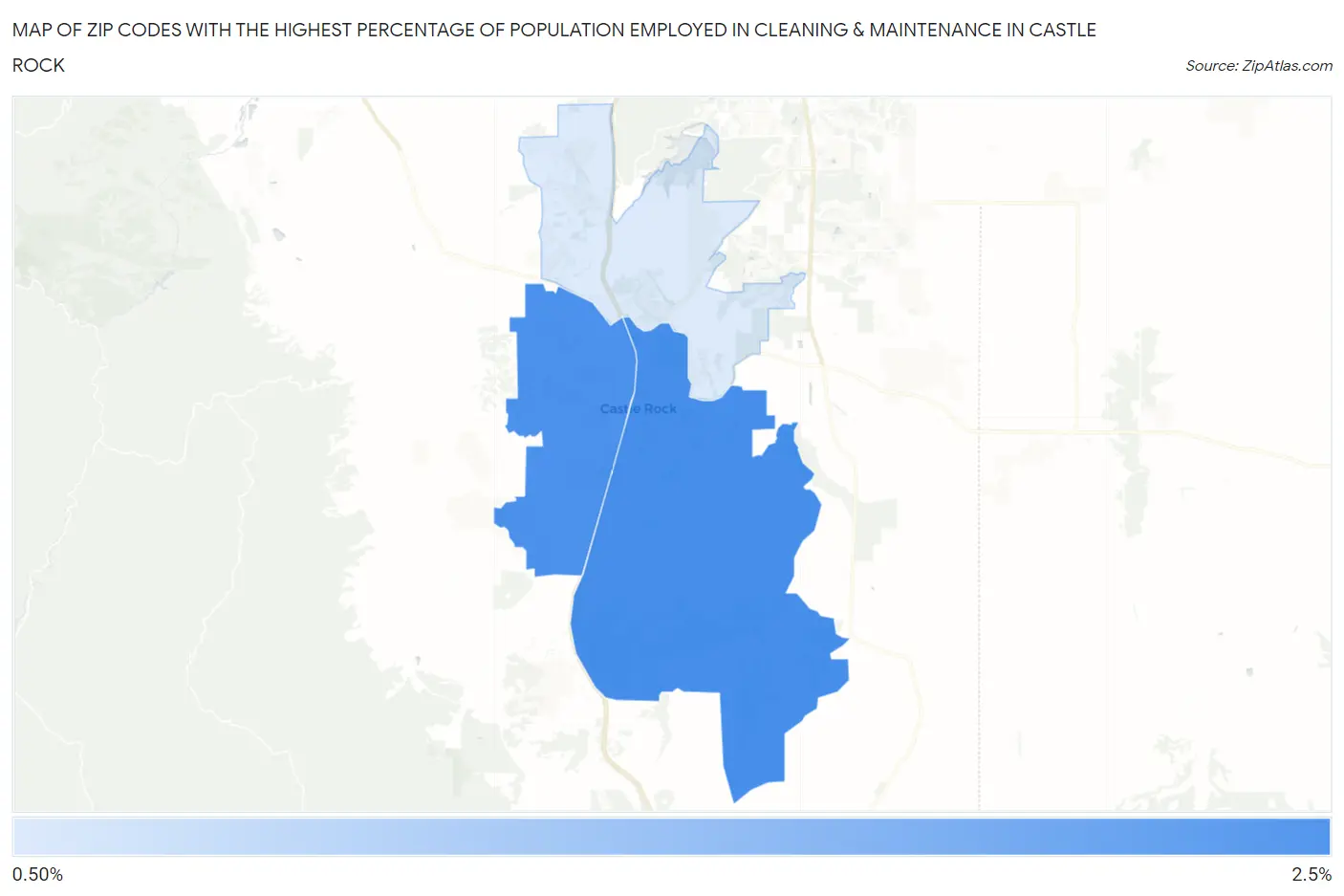 Zip Codes with the Highest Percentage of Population Employed in Cleaning & Maintenance in Castle Rock Map