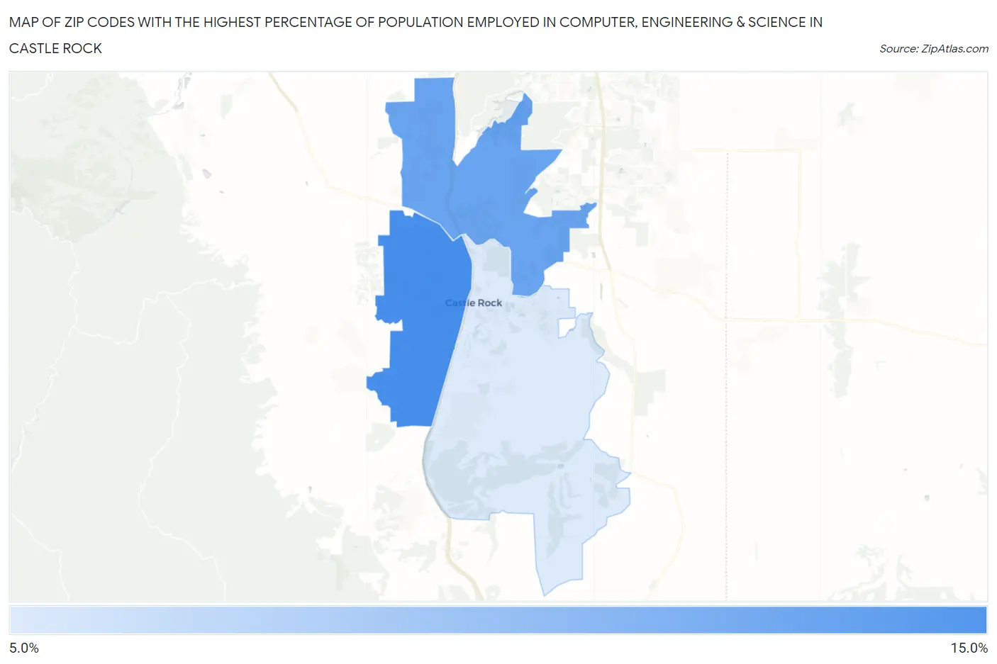 Zip Codes with the Highest Percentage of Population Employed in Computer, Engineering & Science in Castle Rock Map