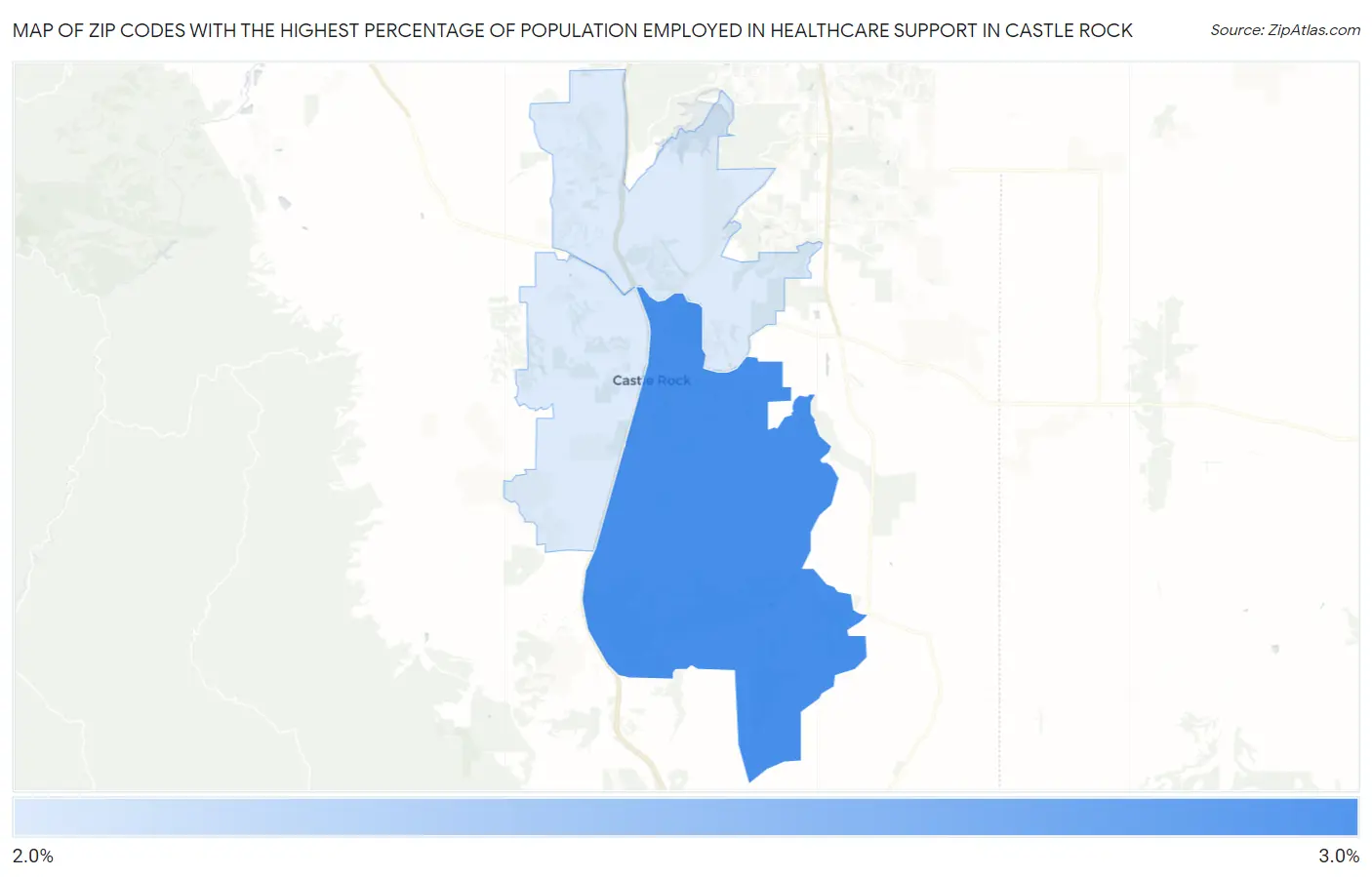 Zip Codes with the Highest Percentage of Population Employed in Healthcare Support in Castle Rock Map