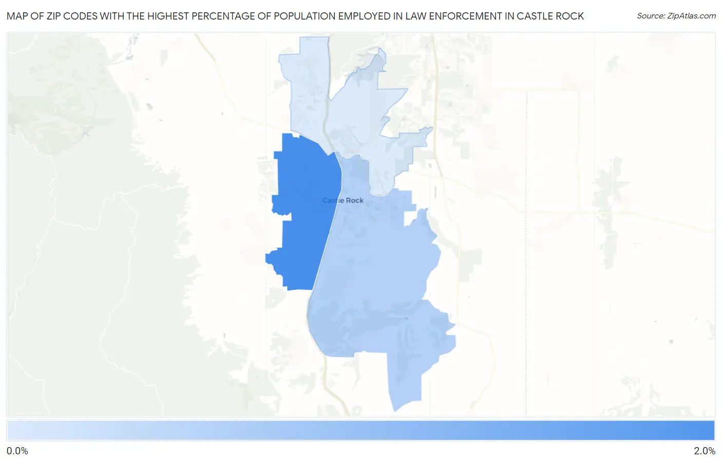 Zip Codes with the Highest Percentage of Population Employed in Law Enforcement in Castle Rock Map