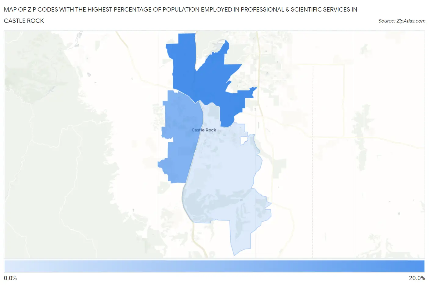 Zip Codes with the Highest Percentage of Population Employed in Professional & Scientific Services in Castle Rock Map