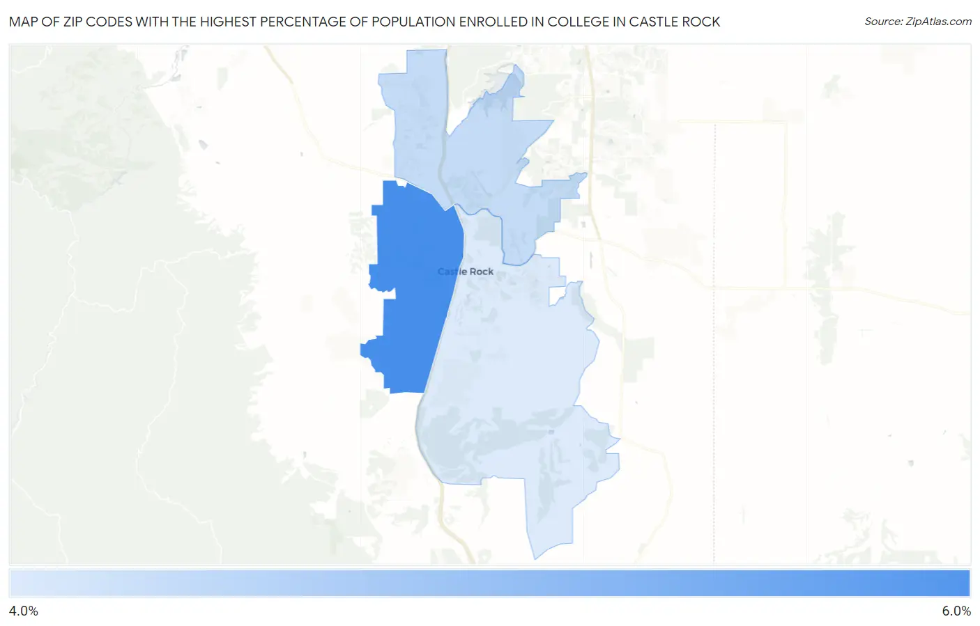 Zip Codes with the Highest Percentage of Population Enrolled in College in Castle Rock Map