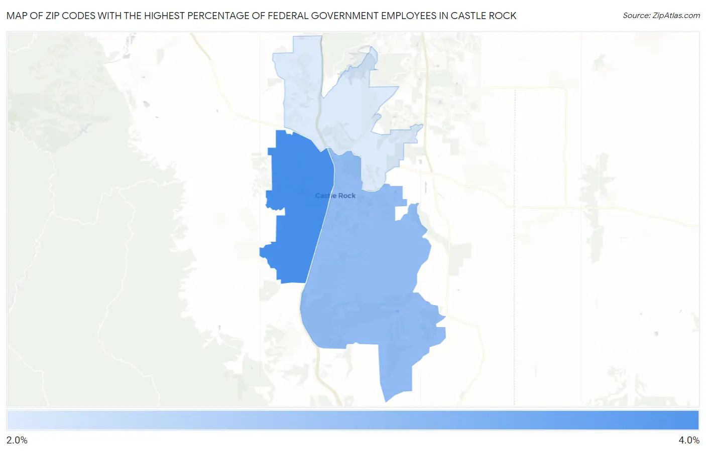 Zip Codes with the Highest Percentage of Federal Government Employees in Castle Rock Map