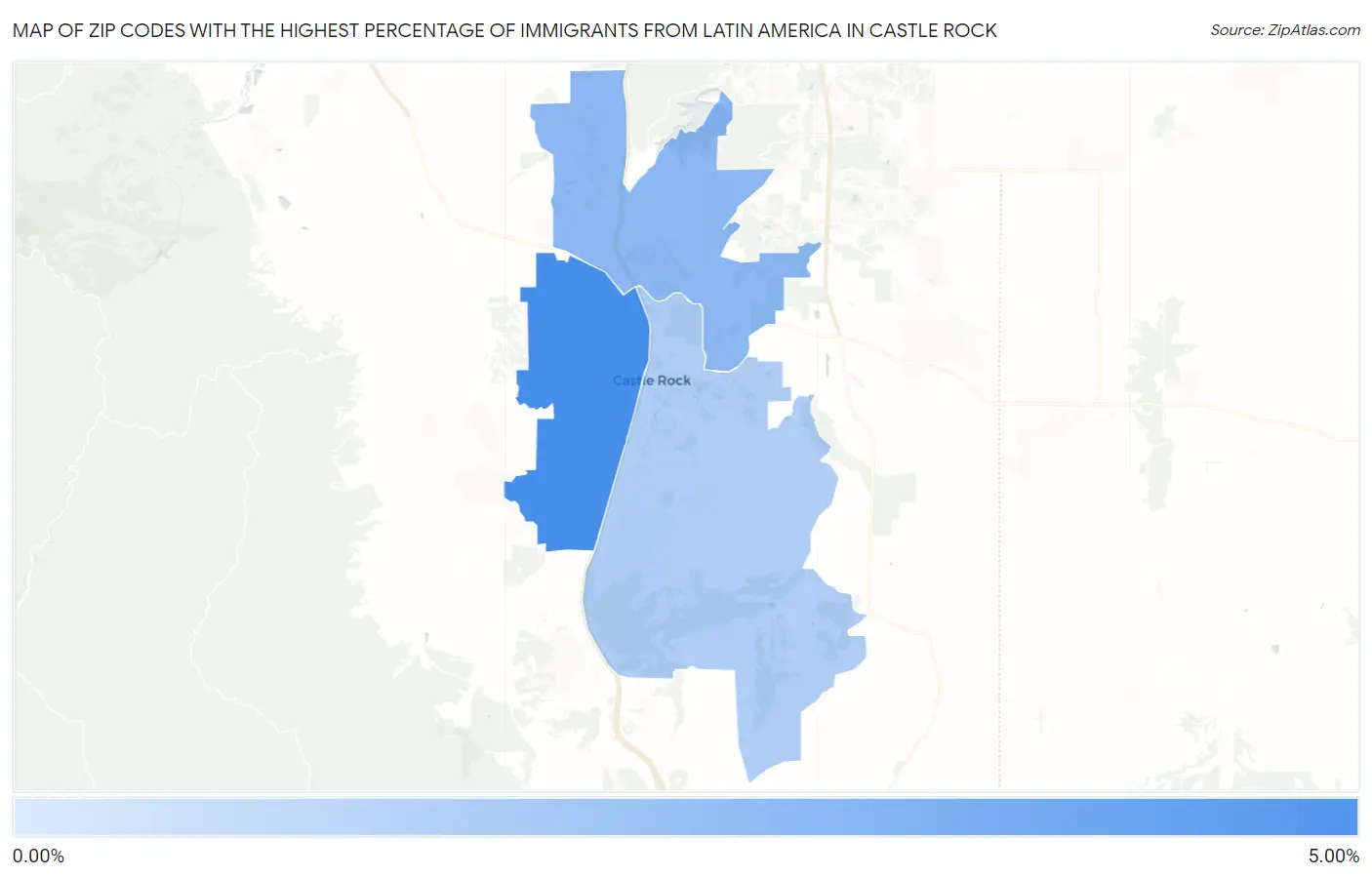 Zip Codes with the Highest Percentage of Immigrants from Latin America in Castle Rock Map