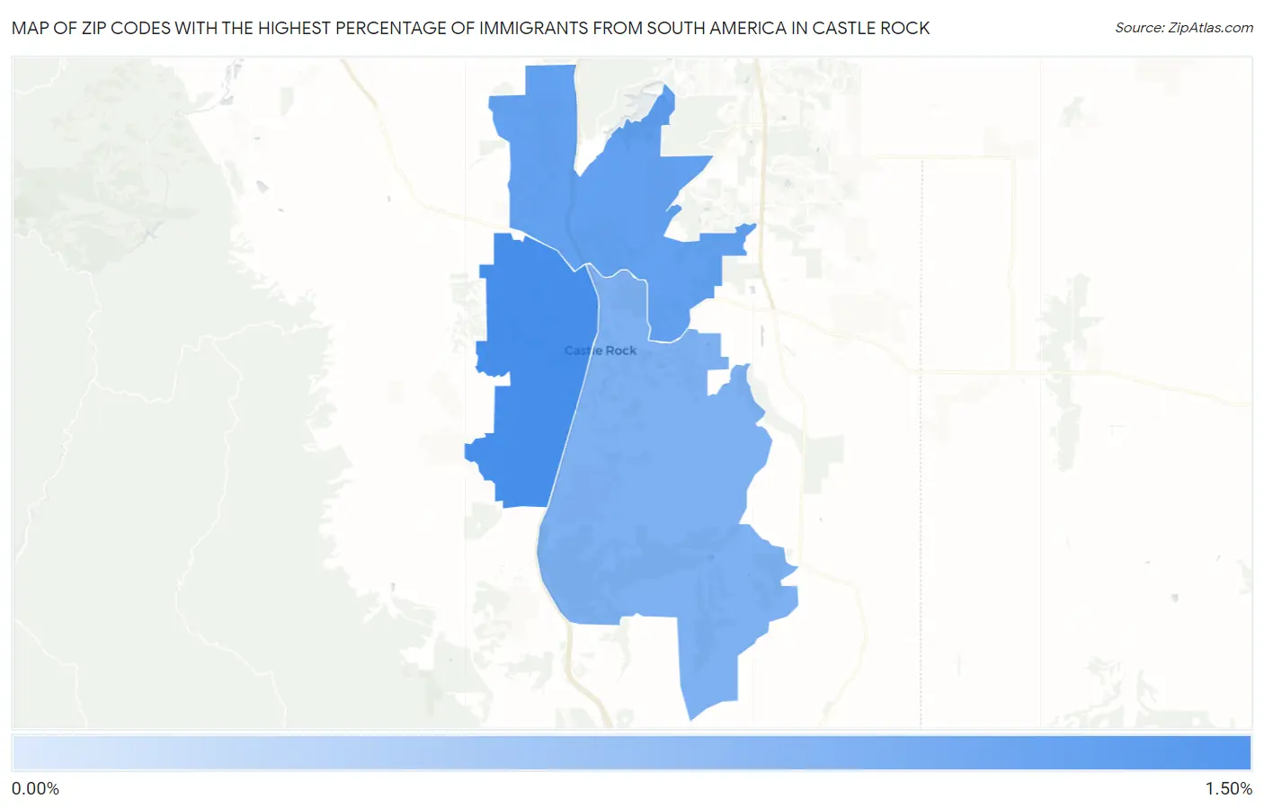Zip Codes with the Highest Percentage of Immigrants from South America in Castle Rock Map