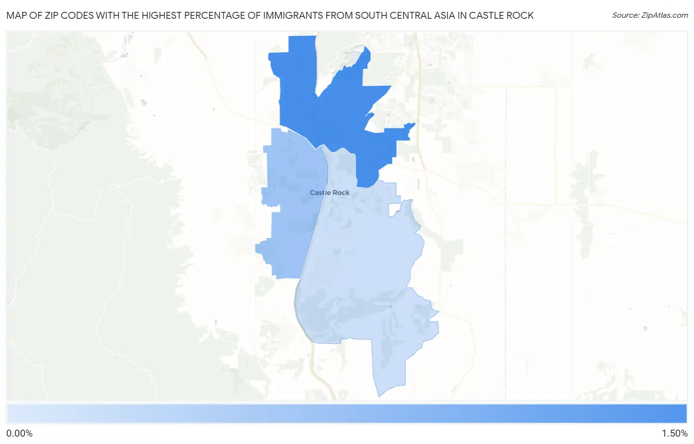 Zip Codes with the Highest Percentage of Immigrants from South Central Asia in Castle Rock Map