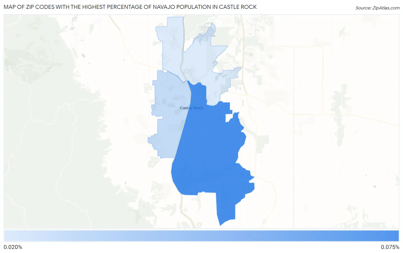 Zip Codes with the Highest Percentage of Navajo Population in Castle Rock Map