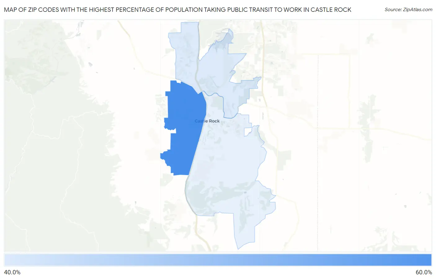Zip Codes with the Highest Percentage of Population Taking Public Transit to Work in Castle Rock Map