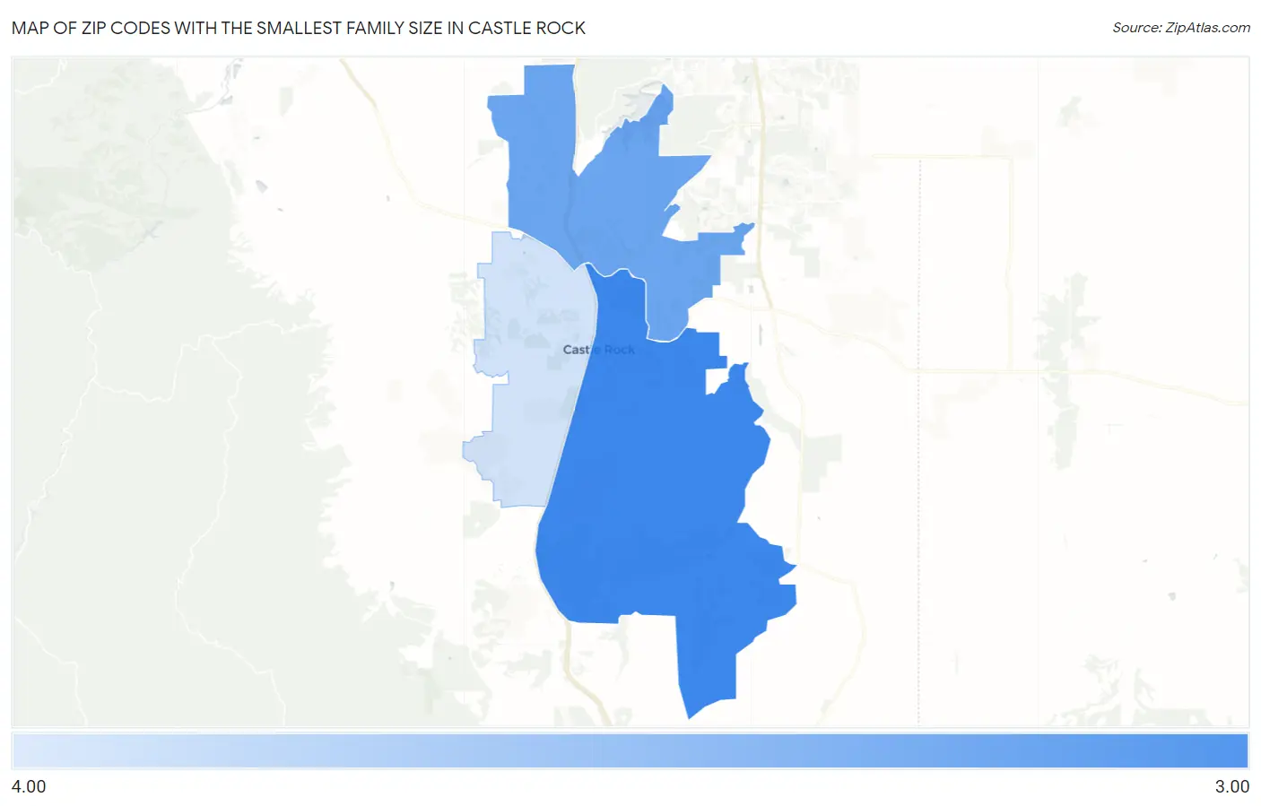 Zip Codes with the Smallest Family Size in Castle Rock Map