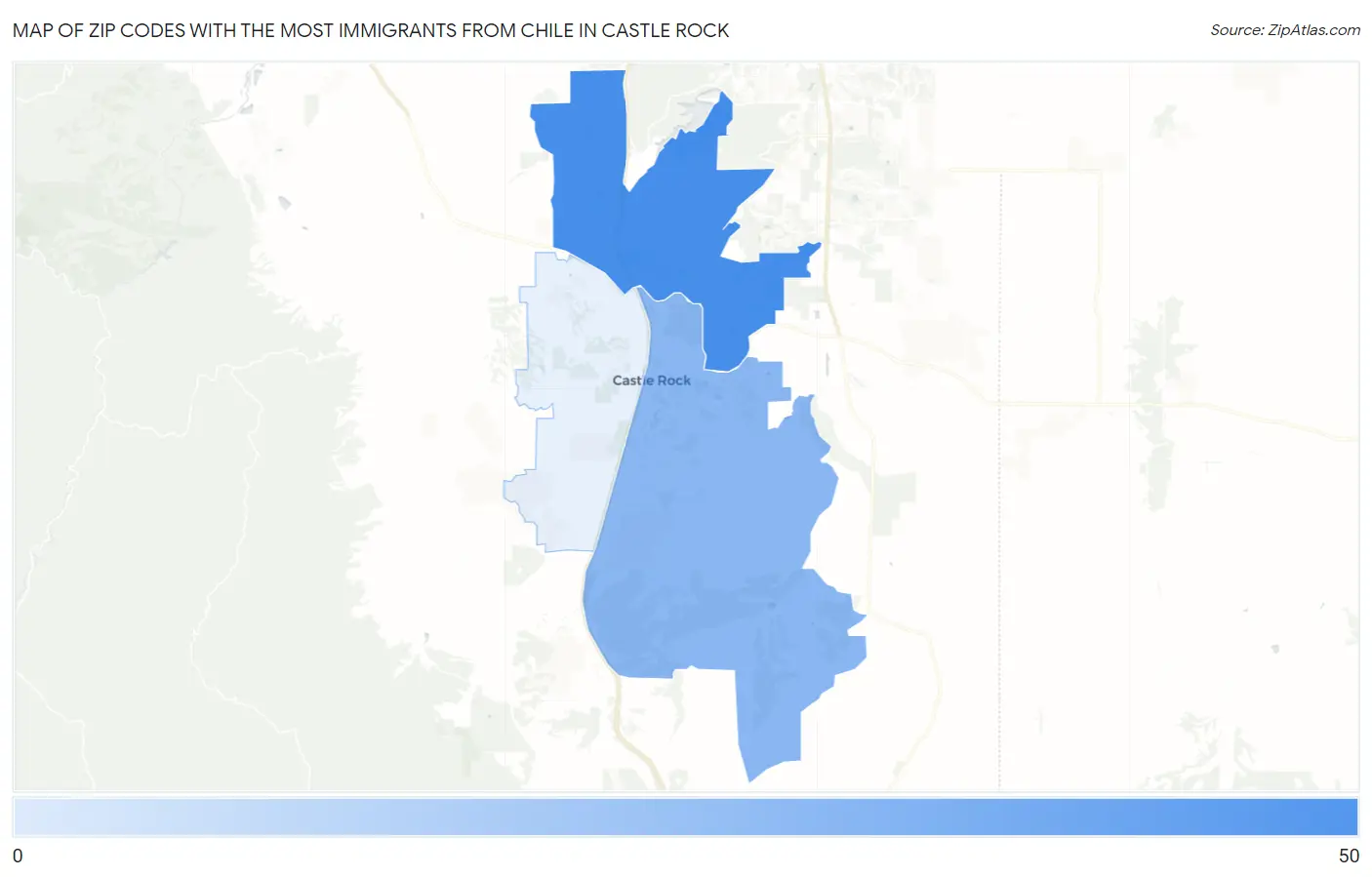 Zip Codes with the Most Immigrants from Chile in Castle Rock Map