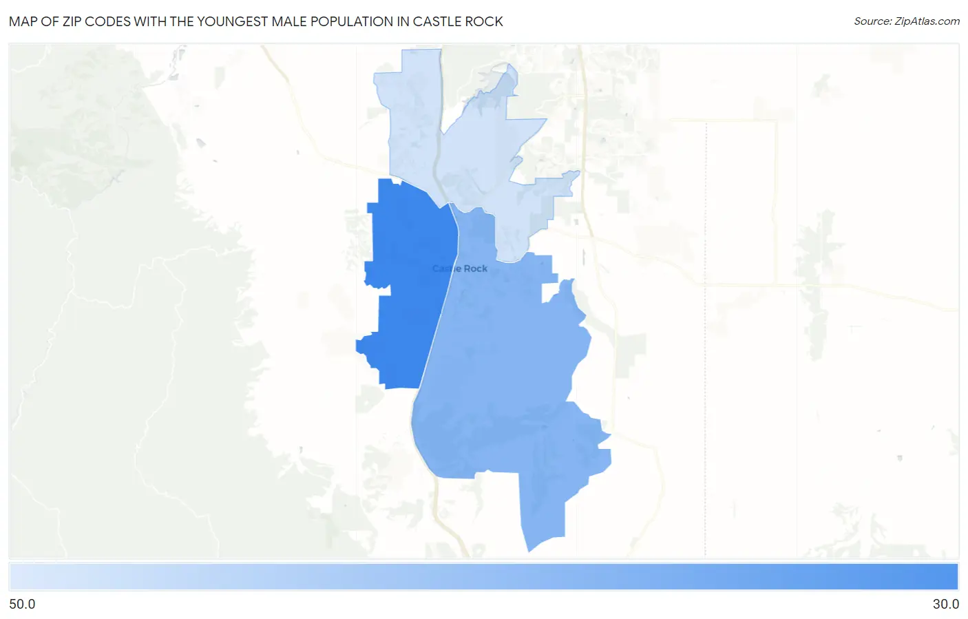 Zip Codes with the Youngest Male Population in Castle Rock Map