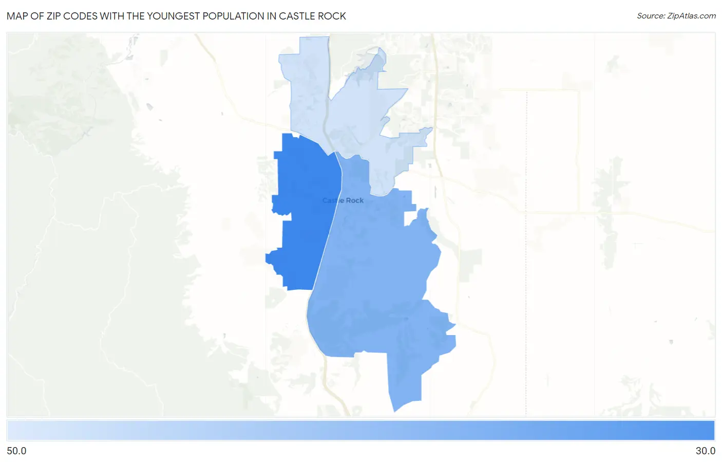 Zip Codes with the Youngest Population in Castle Rock Map