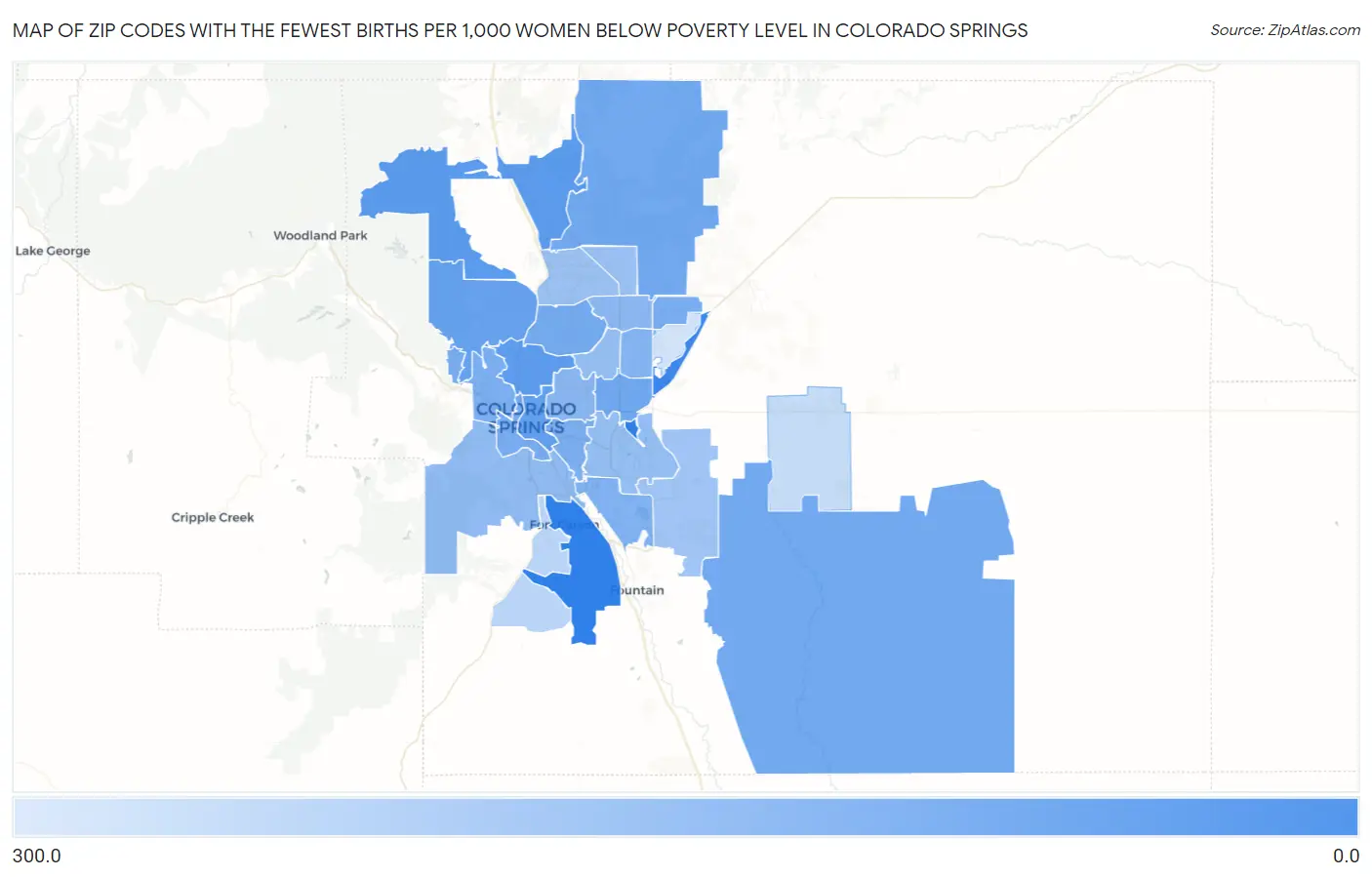 Zip Codes with the Fewest Births per 1,000 Women Below Poverty Level in Colorado Springs Map