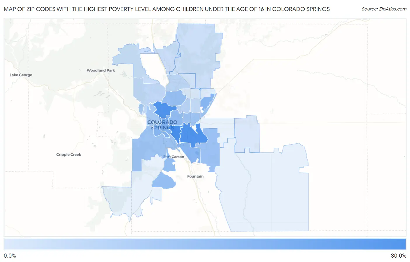 Zip Codes with the Highest Poverty Level Among Children Under the Age of 16 in Colorado Springs Map